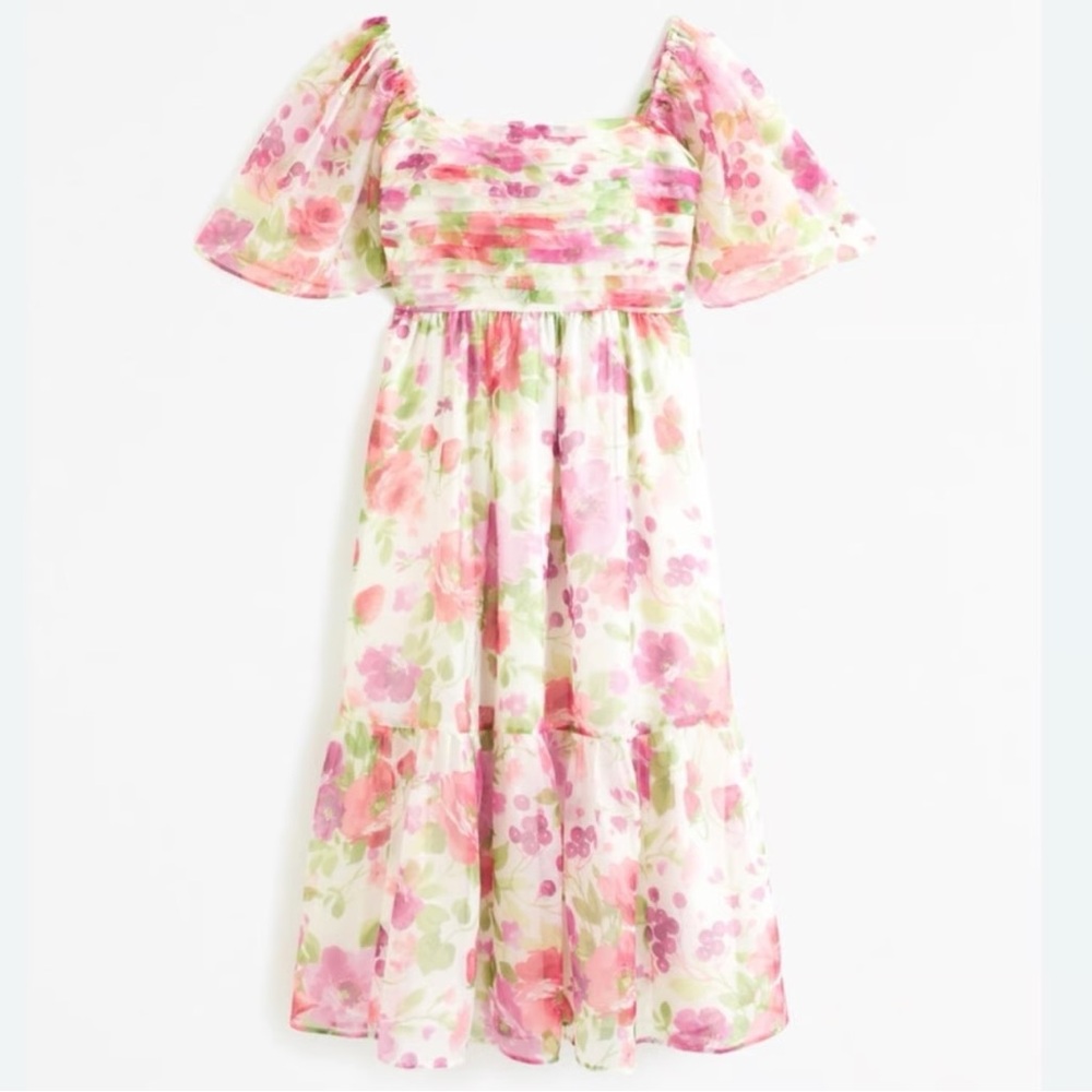 Abercrombie MIDI Puff Sleeve Fruits & Floral Dress Sz XS - Picture 2 of 4